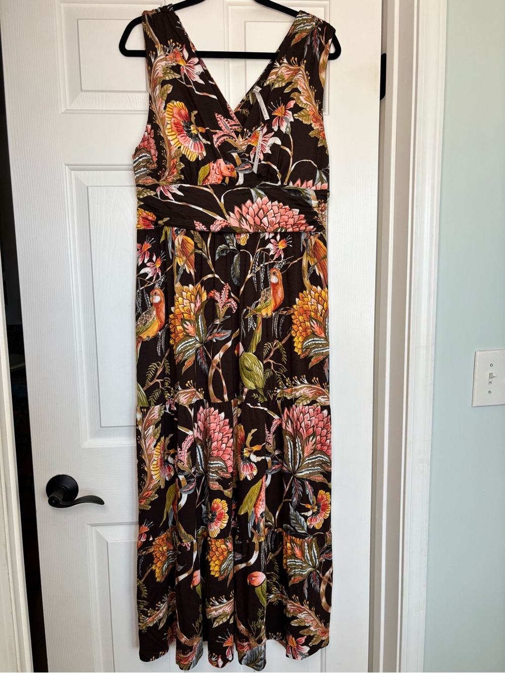 Soma Brown Maxi Dress with Pink, Orange and Green Floral Print